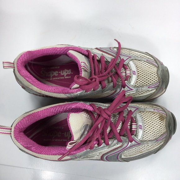 Skechers Shapeups Shoes Womens US 7 - Eu 37 Pink Silver Trainers Training Toning - Picture 3 of 10